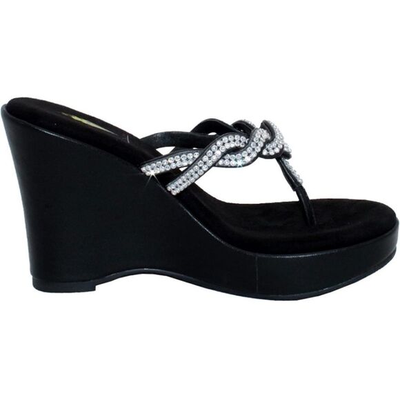 women’s Volatile Bridal platform wedge sandals black rhinestones Size 10 - Picture 3 of 9